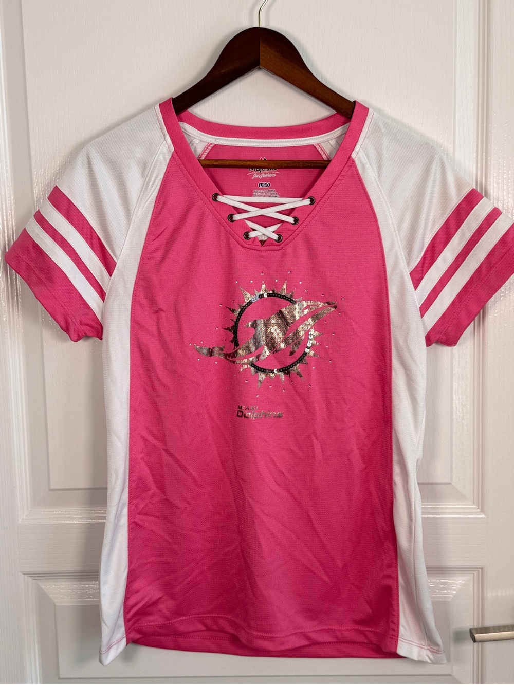 Majestic Pink and White Lace-Up Athletic Tee